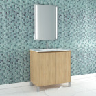 Pack meuble salle de bains 80cm chêne clair 2 portes, vasque, miroir 60x80 à leds intégrées - xenos Aurlane - PACM624