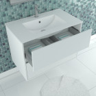 Pack meuble salle de bains 80cm blanc 2 tiroirs, vasque, miroir 60x80 et réglette led - xenos Aurlane - PACM625
