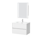 Pack meuble salle de bains 80cm blanc 2 tiroirs, vasque, miroir 60x80 à leds intégrées - xenos Aurlane - PACM626