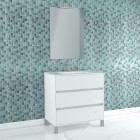Pack meuble salle de bains 80cm blanc 3 tiroirs, vasque, miroir 60x80 et réglette led - xenos Aurlane - PACM629