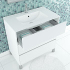 Pack meuble salle de bains 80cm blanc 3 tiroirs, vasque, miroir 60x80 et réglette led - xenos Aurlane - PACM629