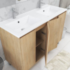 Meuble salle de bains 120 cm chêne clair 4 portes, vasque, miroirs 60x80 et réglettes led - xenos Aurlane - PACM635
