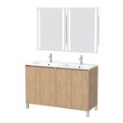 Meuble salle de bains 120 cm chêne clair 4 portes, vasque, miroirs 60x80 à leds intégrées - xenos Aurlane - PACM636