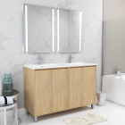 Meuble salle de bains 120 cm chêne clair 4 portes, vasque, miroirs 60x80 à leds intégrées - xenos