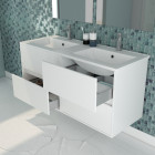 Meuble salle de bains 120 cm laqué blanc 4 tiroirs, vasque, miroirs 60x80 et réglettes led - xenos Aurlane - PACM637