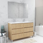 Meuble salle de bains 120 cm chêne clair 6 tiroirs, vasque, miroirs 60x80 et réglettes led - xenos Aurlane - PACM643