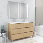 Meuble salle de bains 120 cm chêne clair 6 tiroirs, vasque, miroirs 60x80 à leds intégrées - xenos Aurlane - PACM644