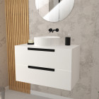 Meuble salle de bains 80 cm blanc laqué à suspendre - 2 tiroirs - vasque ø36 cm - jazz - Couleur de vasque au choix