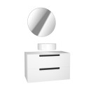 Meuble salle de bains 80cm blanc laqué 2 tiroirs - vasque blanche ø36cm et miroir rond ø60cm - jazz Aurlane - PACM648