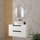 Meuble salle de bains 80cm blanc laqué 2 tiroirs - vasque blanche ø36cm et miroir rond ø60cm - jazz Aurlane - PACM648