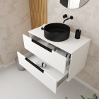 Meuble salle de bains 80cm blanc laqué 2 tiroirs - vasque noire ø36cm et miroir rond - jazz Aurlane - PACM650