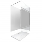 Pack panneau wall'it blanc 90 et panneau wall'it blanc 120 + receveur whiteness ii 120 + paroi en verre trempé bande miroira + barre de fixation chrome. Aurlane - PACP021