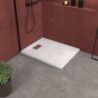Pack receveur blanc effet pierre 90x70 cm et grille décor perforée en inox - pack rock 2 Aurlane - PACR108