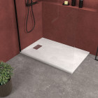 Pack receveur blanc effet pierre 140x90 cm et grille décor linéaire en inox - pack rock 2 Aurlane - PACR110