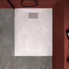 Pack receveur blanc effet pierre 90x70 cm et grille décor linéaire en inox - pack rock 2 Aurlane - PACR113