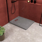 Pack receveur gris effet pierre 90x70 cm et grille décor linéaire en inox - pack rock 2 Aurlane - PACR123
