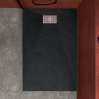 Pack receveur noir effet pierre 120x80 cm et grille décor perforée en inox - pack rock 2 Aurlane - PACR124