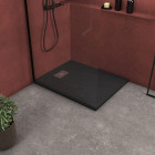 Pack receveur noir effet pierre 100x80 cm et grille décor perforée en inox - pack rock 2 Aurlane - PACR126