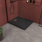 Pack receveur noir effet pierre 100x80 cm et grille décor linéaire en inox - pack rock 2 Aurlane - PACR131