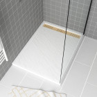 Receveur en acrylique blanc effet pierre 90x120x4 cm + grilles linéaires chrome et or brossé - moon Aurlane - PACR161