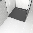 Receveur en acrylique gris effet pierre 90x90x4cm + grilles linéaires chrome et gun metal - meteora Aurlane - PACR164