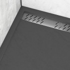 Receveur en acrylique gris effet pierre 90x120x4cm + grilles linéaires chrome et gun metal - meteora Aurlane - PACR167