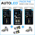 Pack p46 4 ampoules led canbus anti-erreur / t10 (w5w) 5 leds + navette c5w 31mm 2 leds autoled®