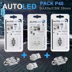 Pack p40 4 ampoules led / t10 (w5w) + navette c5w 39mm autoled®