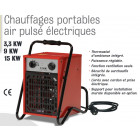 Chauffage portable air pulsé électrique 9kw 7740kcal/h  800 m3 /h B9c