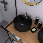Vasque à poser ronde en céramique noire - diamètre 40cm - hauteur 14cm - roll on dark