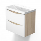 Meuble de rangement de salle de bain avec lavabo blanc et bois clair 60cm