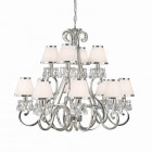 Chandelier oksana, nickel poli, pampilles cristal, 12 abat-jours blancs