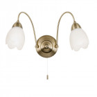 Applique petal, laiton antique et verre, 2 ampoules