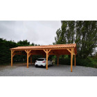 Abri deux pentes faitage decale, 600cmx1050cm, bois douglas francais, carport, auvent, abri voiture, cpbf-v2pfd600x1050