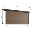 Abri bois composite alma - 15m² brun - epaisseur des madriers : 28mm - cabane de jardin - grilles d'aeration - porte double - gouttiere