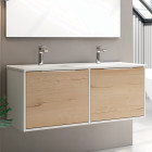 Meuble de salle de bain 120cm double vasque - 2 façades et 4 tiroirs - sans miroir - alba - blanc/roble