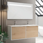 Meuble de salle de bain simple vasque - 2 façades et 4 tiroirs - alba et miroir led stam - blanc-chêne - 120cm
