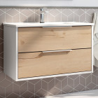 Meuble de salle de bain 80cm simple vasque - 2 tiroirs - sans miroir - alba - blanc/roble