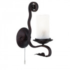 Applique 1 ampoule scroll, en fer forgé noir et verre craquelé