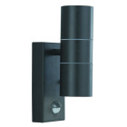 Applique 2 ampoules outdoor & porch avec détecteur, en aluminium et verre, noir