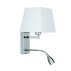 Applique adjustable wall 32 cm avec liseuse, en chrome avec abat-jour blanc