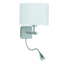 Applique wall avec liseuse, en argent satiné avec abat-jour blanc