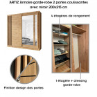 Artiz ensemble armoire portes coulissantes et commode 2 portes 4 tiroirs