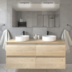 Meuble de salle de bain avec vasques rondes balea et miroir avec appliques - bambou (chêne clair) - 120cm