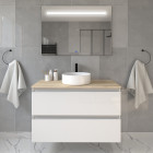 Meuble de salle de bain avec vasque à poser ronde balea et miroir led stam - blanc - 70cm