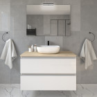 Meuble de salle de bain 2 tiroirs avec vasque à poser arrondie et miroir avec applique balea - blanc - 70cm