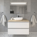 Meuble de salle de bain avec vasque à poser arrondie balea et miroir led stam - blanc - 80cm