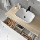 Meuble de salle de bain sans miroir avec vasque à poser arrondie balea - blanc - 100cm