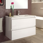 Meuble de salle de bain 60cm simple vasque - 2 tiroirs - sans miroir - balea - blanc