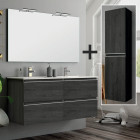 Ensemble meuble de salle de bain 140cm double vasque + colonne de rangement - ebony (bois noir)